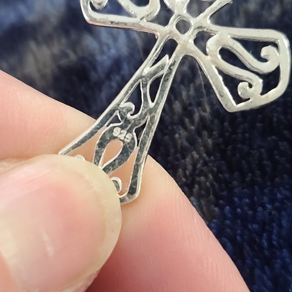 Sterling Silver Filigree Cross Pendant, Christian - Picture 6 of 6